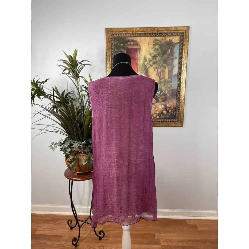 Soft Surroundings Tunic Top Womens Large Mauve Purple Crinkle100% Silk Romantic - Picture 3 of 7